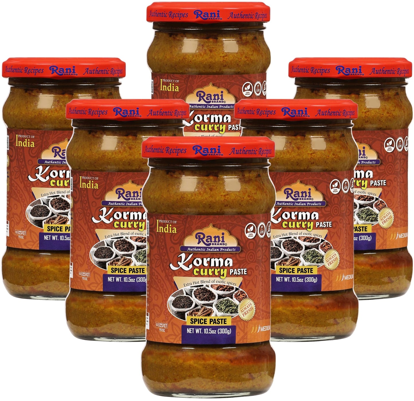 Rani Korma Curry Cooking Spice Paste 10o.5z (300g) Glass Jar, Pack of 5+1 FREE ~ No Colors | All Natural | NON-GMO | Vegan | Glu