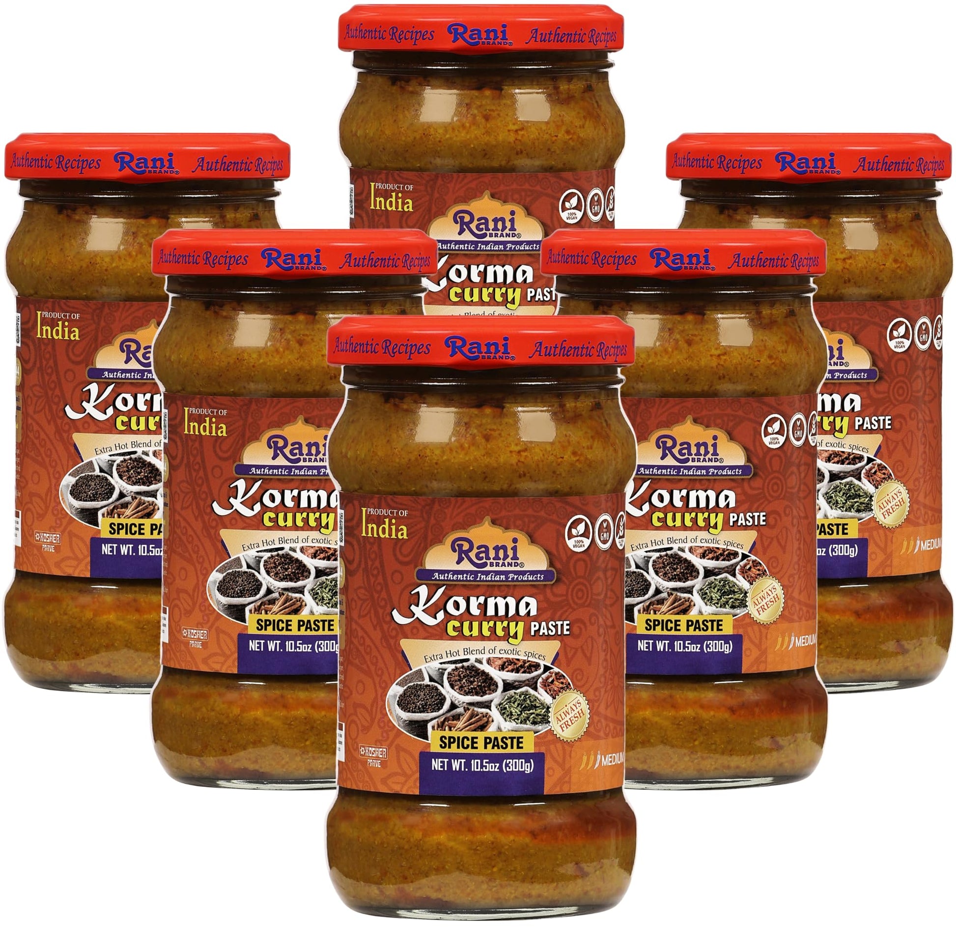 Rani Korma Curry Cooking Spice Paste 10o.5z (300g) Glass Jar, Pack of 5+1 FREE ~ No Colors | All Natural | NON-GMO | Vegan | Glu