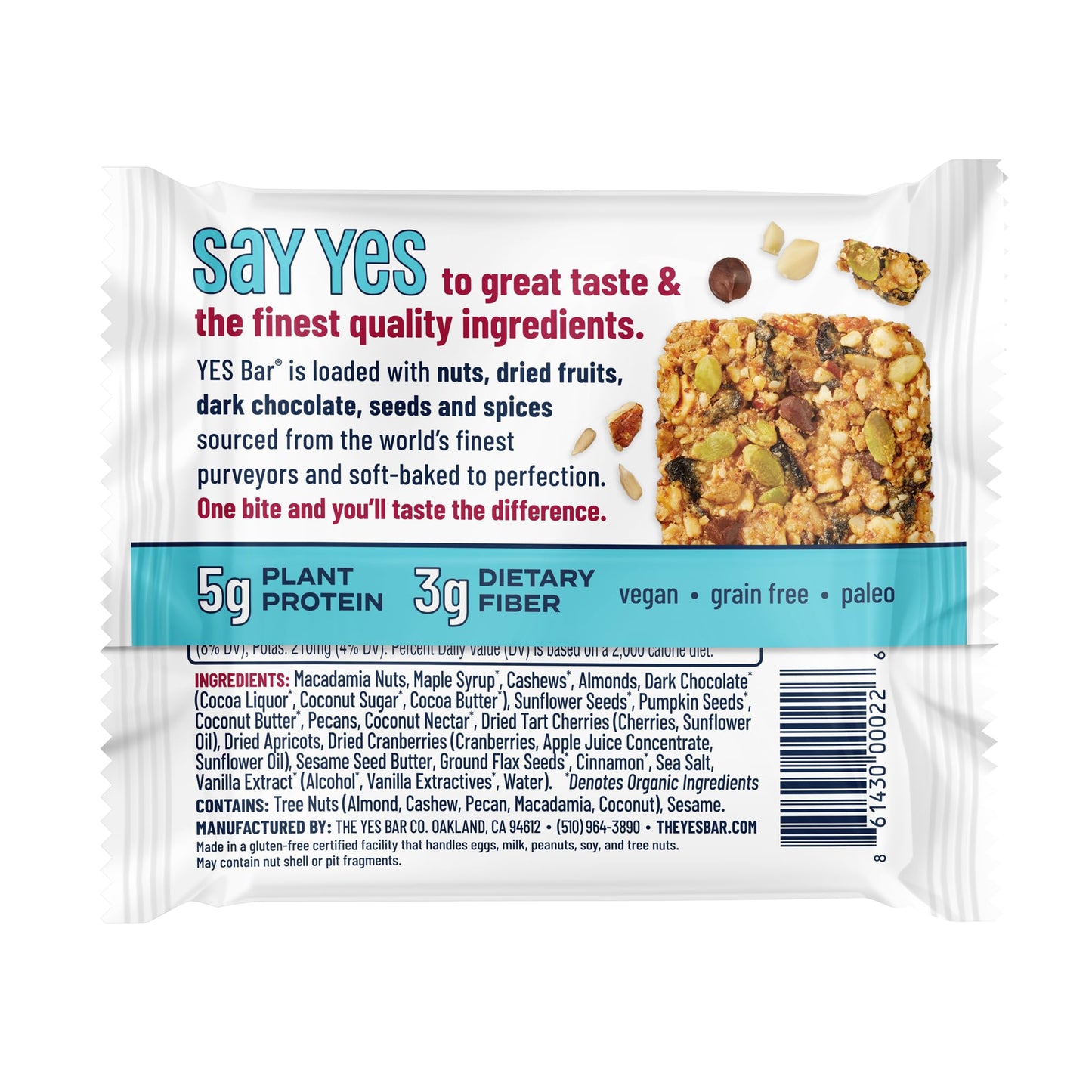 The YES Bar Macadamia Chocolate Plant-Based Protein Snack Bar 24 Count Vegan Gluten Free Low Sugar Keto Friendly