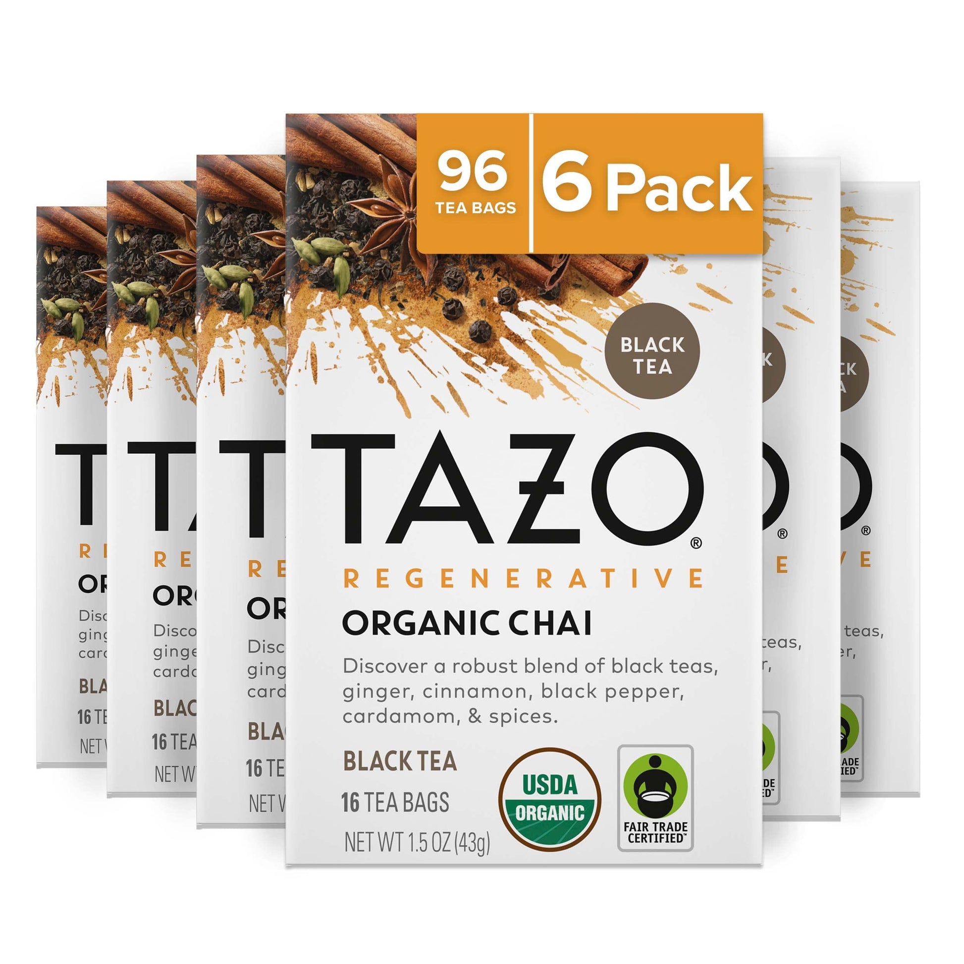 TAZO Organic Chai Black Tea Bags - 96 Total Tea Bags (16ct - Pack of 6) - Model 68782251