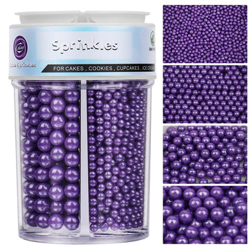 Sprinkles for Cake Decorating, Purple Pearl Sprinkles 4 Sizes Mix for Cake Cupcake Cookie Baking Donuts Ice Cream Toppings