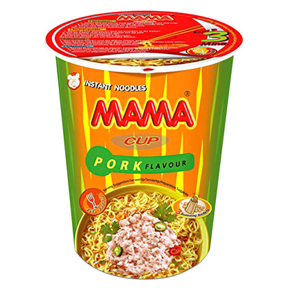 MAMA Noodles PORK Instant Cup of Noodles with Delicious Thai Flavors, Hot And Spicy Noodles with Pork Soup Base, No Trans Fat wi