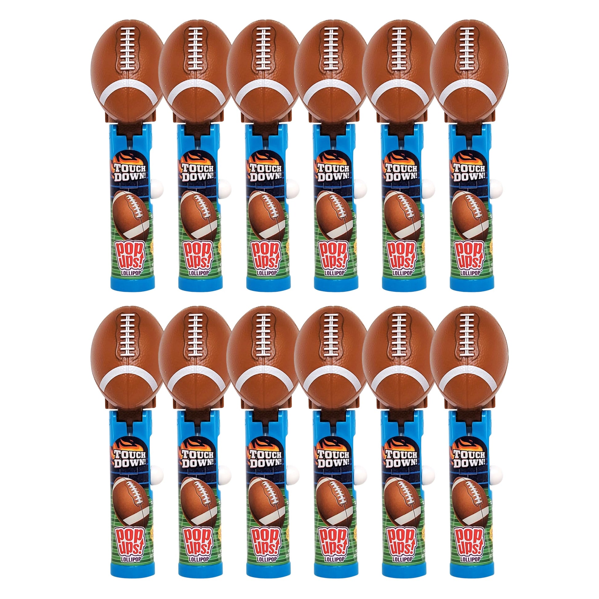 Pop Ups! Football Lollipop Holder - 12 Lollipops With Cases - Individually Wrapped Candy Party Favors - Football Candy - Bulk Se