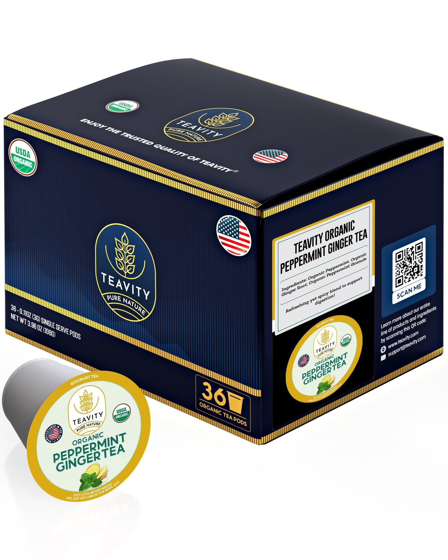 Organic Ginger Tea Pods For Keurig With Organic Peppermint Tea - Decaf Tea For K Cup Brewing Peppermint Ginger By Teavity (36 Te