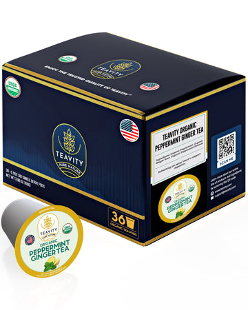 Organic Ginger Tea Pods For Keurig With Organic Peppermint Tea - Decaf Tea For K Cup Brewing Peppermint Ginger By Teavity (36 Te