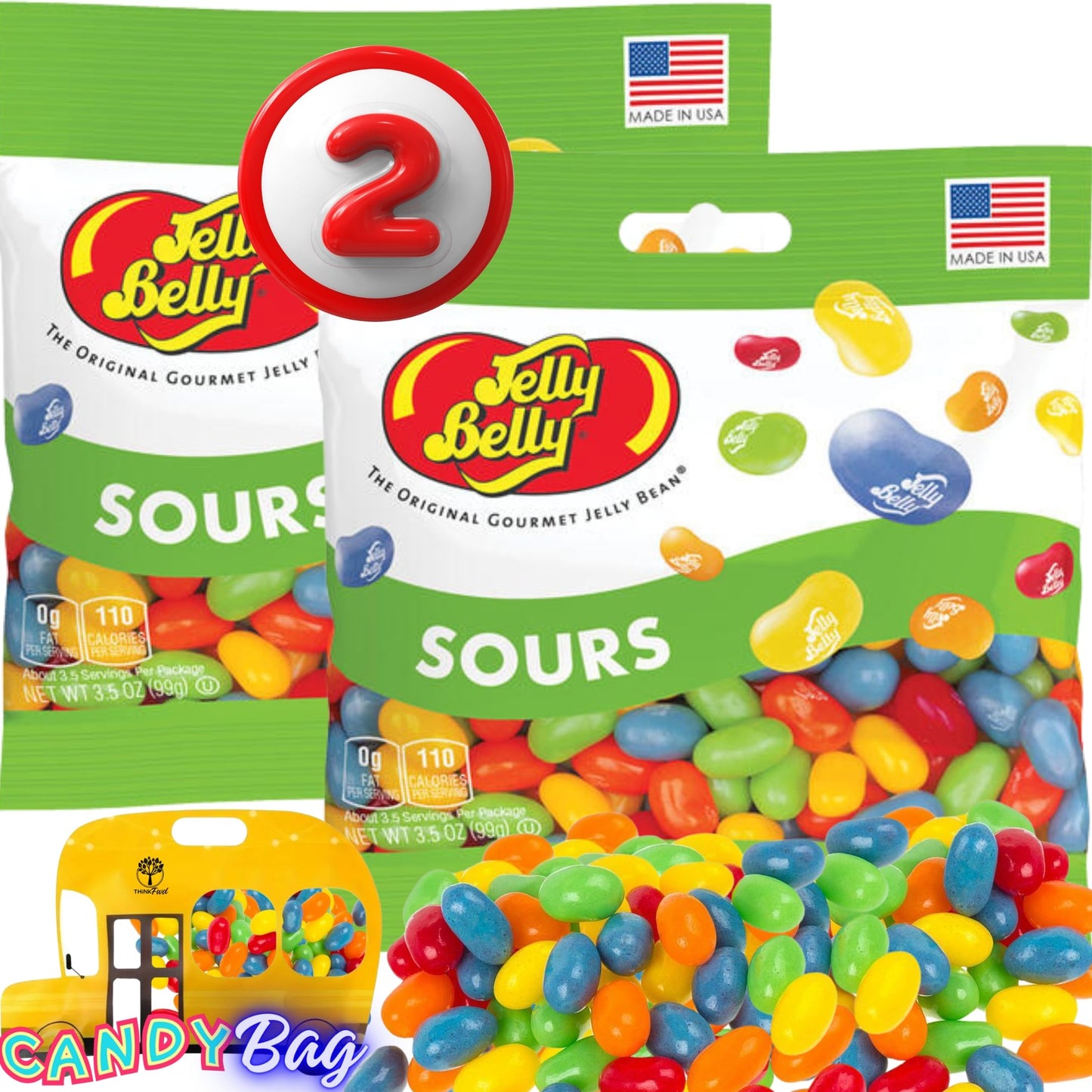 (2 PACK) Sours Jelly Beans - 3.5 oz Each- Gourmet Jelly Beans,Tangy and Zesty Candy Assortment for Sour Lovers and Snacking Fun 