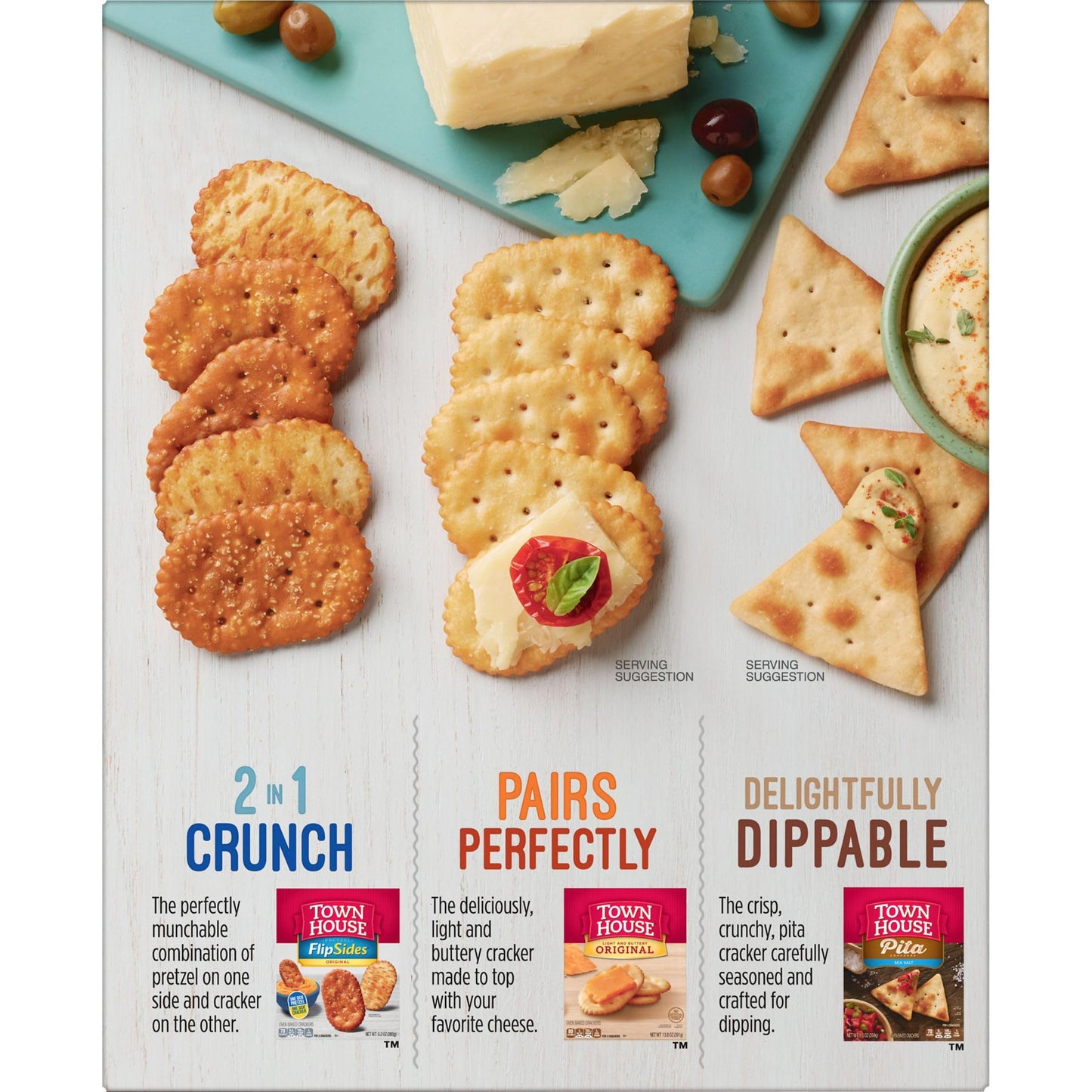 Town House FlipSides Minis Oven Baked Crackers, Lunch Snacks, House Seasoned (12 Boxes)