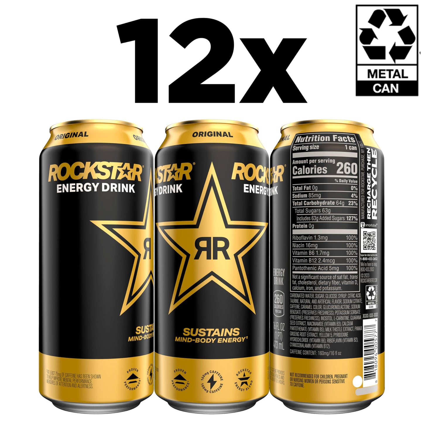 Rockstar Original Energy Drink, 16 Fl Oz, Pack of 12