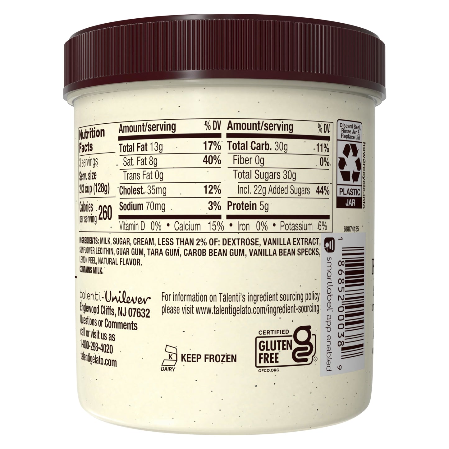 Talenti Gelato For a Delicious Frozen Dessert Madagascan Vanilla Bean Made with Ingredients 1 pint