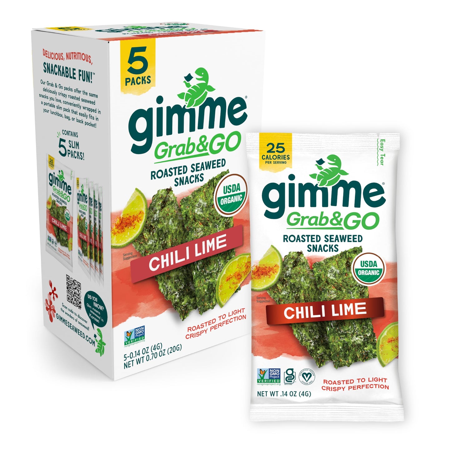 Gimme Seaherbal Product Grab & Go Organic Top-Grade Roasted Seaherbal Product Snacks  Chili Lime  5 Count Trayless  Keto  Vegan  Gluten-Free  Source Of Omega3S  Healthy On-The-Go Snack For Kids & 18+ Uses