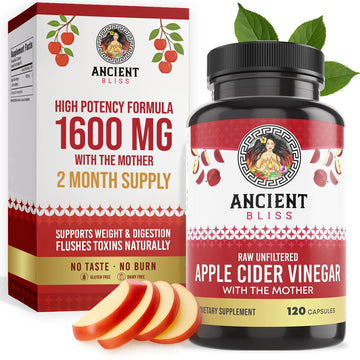 Ancient Bliss Apple Cider Vinegar Organic Capsules with The Mother  Helps Improve Digestion  Unfiltered Vinegar Capsules  1600MG (120 Capsules)