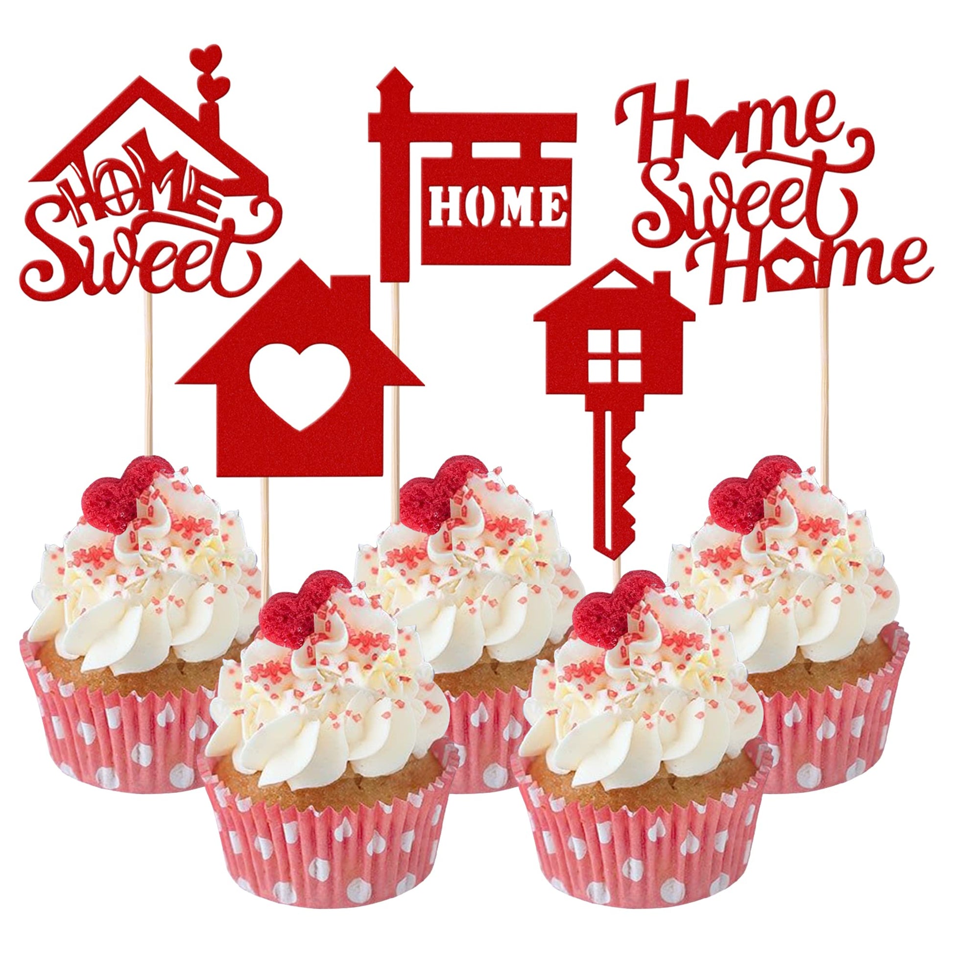 Rsstarxi 30 Pack Sweet Home Cupcake Toppers Key Housewarming Cupcake Picks Housewarming Party Decorations For Welcome New Home House Warming Party Cake Decorations Red