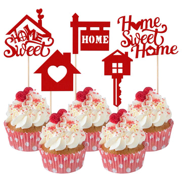 Rsstarxi 30 Pack Sweet Home Cupcake Toppers Key Housewarming Cupcake Picks Housewarming Party Decorations For Welcome New Home House Warming Party Cake Decorations Red
