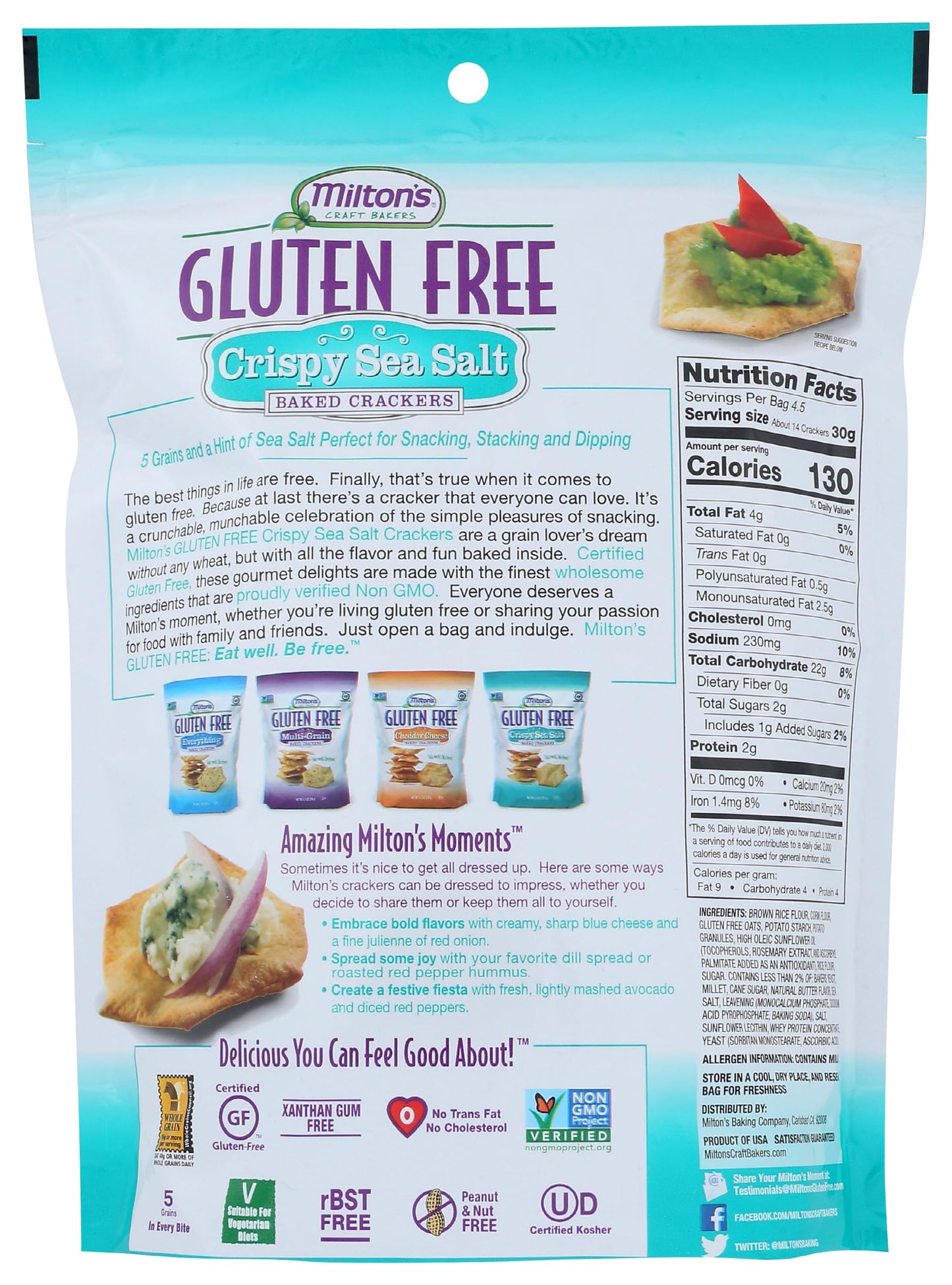 Miltons Craft Bakers Gluten Free Sea Salt  ers, Non-GMO, Kosher, 4.5 Oz