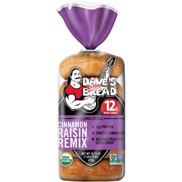 Daves Killer Bread Cinnamon Raisin Remix Bagels, Organic Cinnamon Raisin Bagels, 5 Count