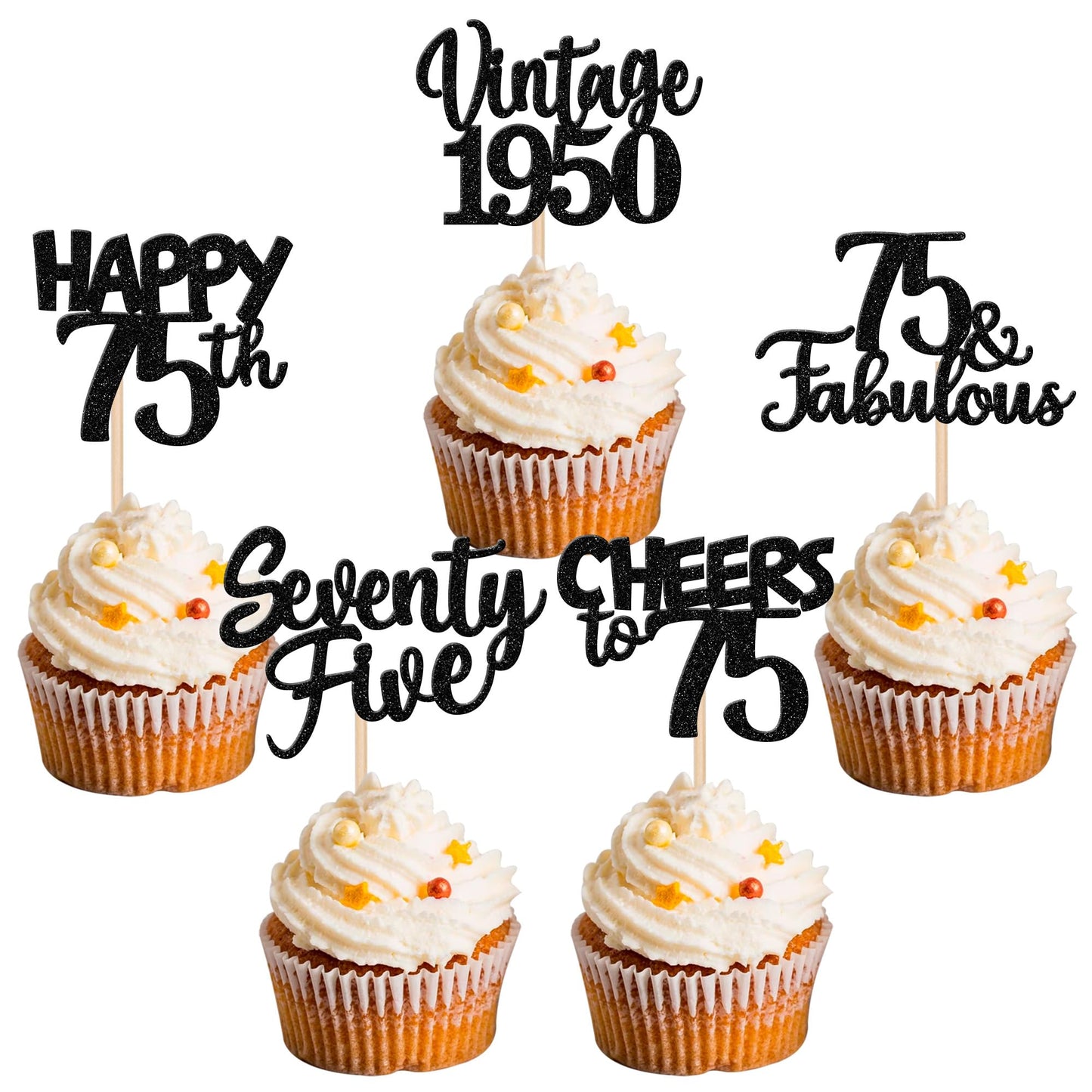 30Pcs Happy 75Th Birthday Cupcake Toppers Glitter Seventy Five Vintage 1948 Cupcake Picks 75 Fabulous Cheers To 75 Years Cake De