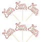 Ercadio 36 Pack Happy Easter Cupcake Toppers Rose Gold Glitter Bunney Ear Cupcake Picks Happy Easter Theme Party Cake Decoration