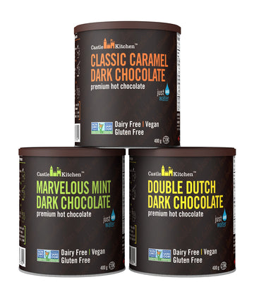 Castle Kitchen Natural Hot Chocolate Mix Variety Pack (42 Oz) - Dairy-Free, Vegan Complete Mixes - Just Add Water - Pack of 3 (C