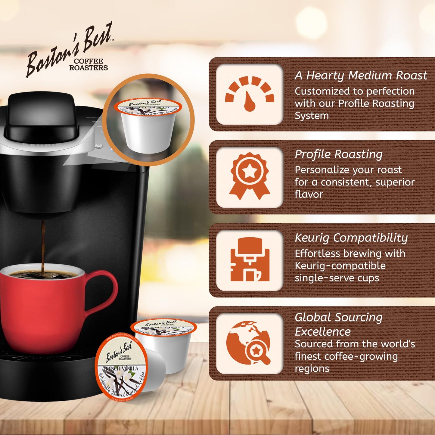 Bostons Best French Vanilla Medium Roast Coffee Pods Compatible with Keurig, 80 Count