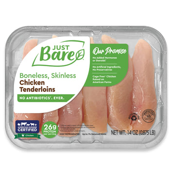 Just Bare Natural Fresh Chicken Tenders | No Antibiotics Ever | Boneless | Skinless | 0.88 LB