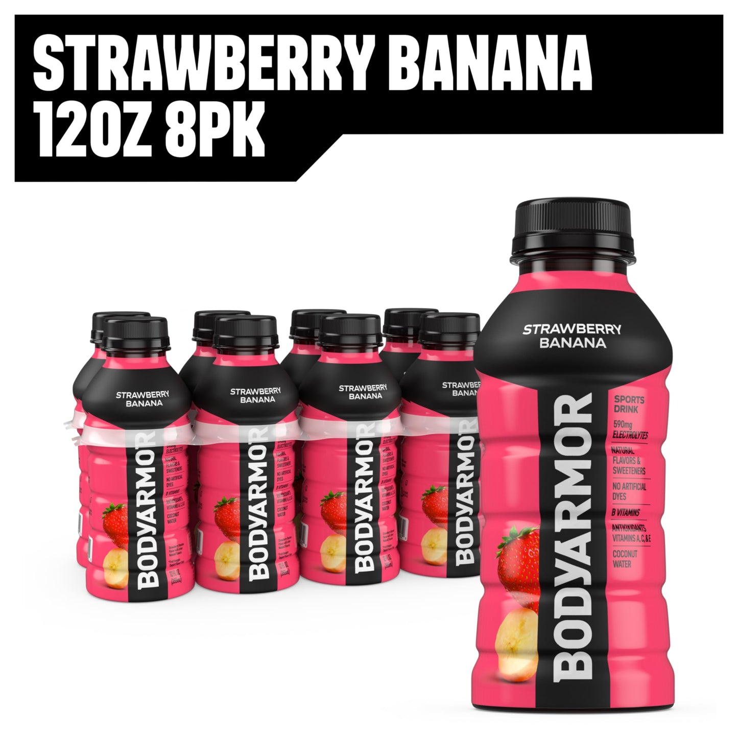 Bodyprotective Covering Sports Drink Sports Beverage, Strawberry Banana, Coconut Water Hydration, Natural Flavors With Vitamins, Potassium-Packed Electrolytes, Perfect For Athletes, 12 Fl Oz (Pack Of 8)