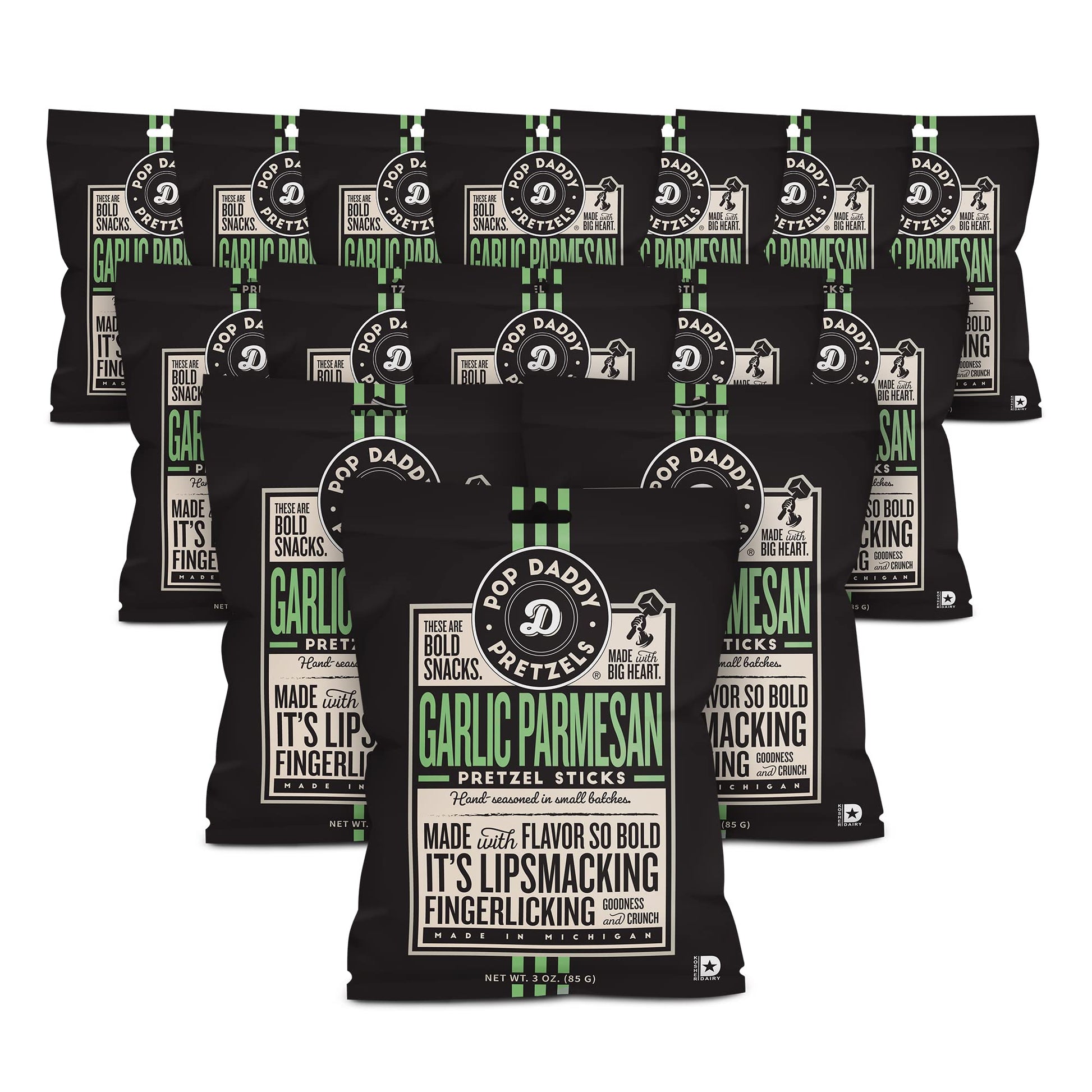 Pop Daddy Flavored Pretzels Sticks, Garlic Parmesan, 3oz Healthy Gourmet Pretzels Snacks, 15 Pack