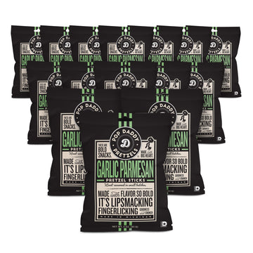 Pop Daddy Flavored Pretzels Sticks, Garlic Parmesan, 3oz Healthy Gourmet Pretzels Snacks, 15 Pack