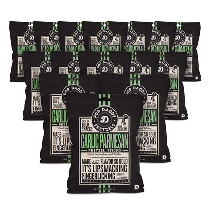 Pop Daddy Flavored Pretzels Sticks, Garlic Parmesan, 3oz Healthy Gourmet Pretzels Snacks, 15 Pack