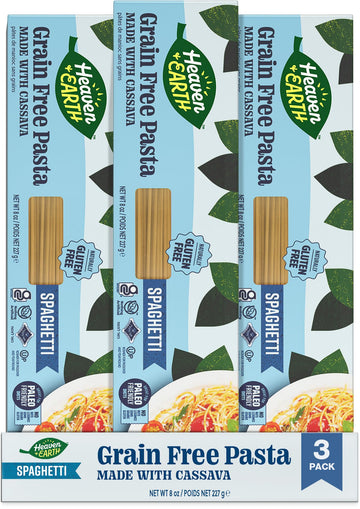 Heaven & Earth Grain Free Pasta, Cassava Spaghetti Pasta, 8oz (3 Pack) | Paleo Pasta | Vegan | Certified Gluten Free | Kosher fo