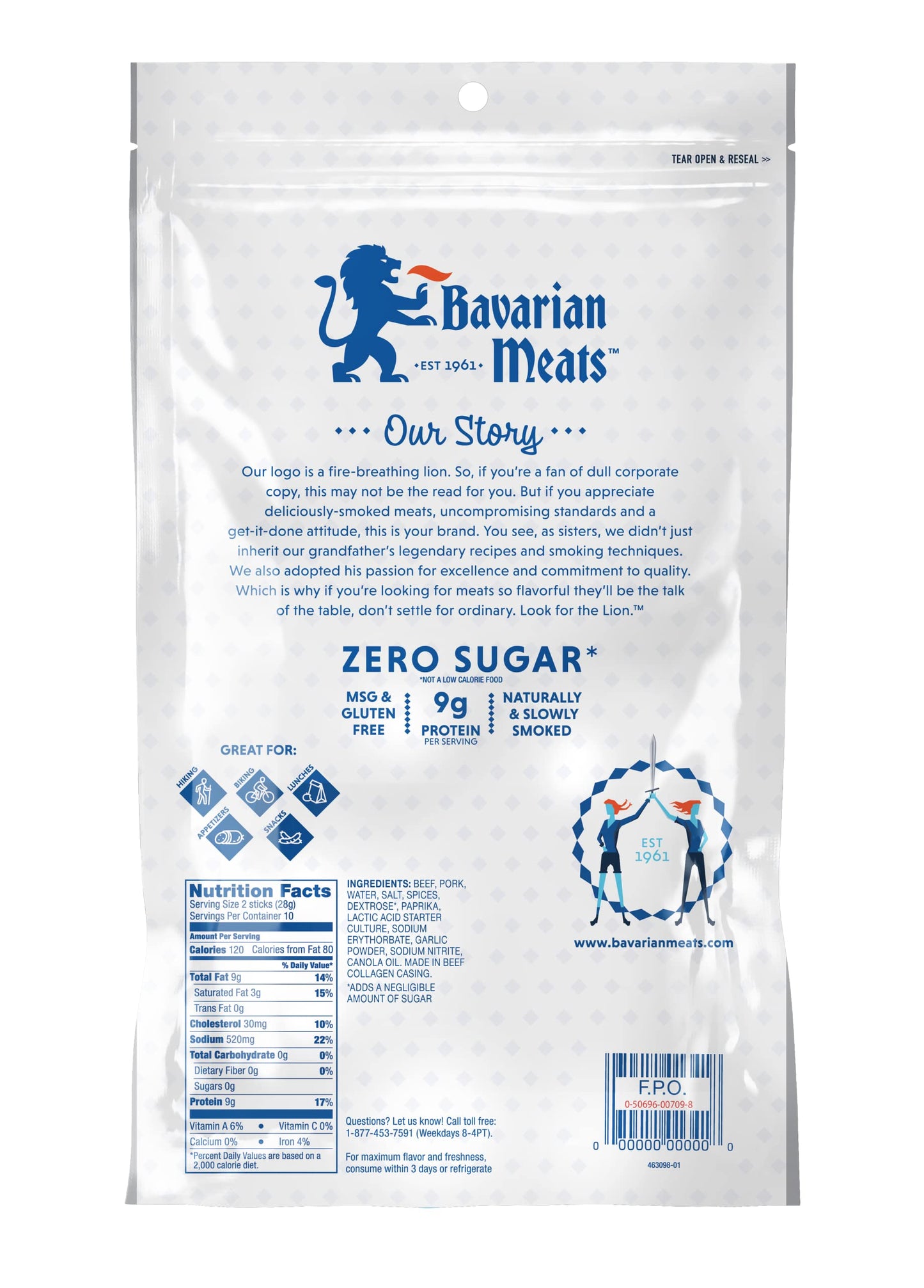 Bavarian Meats Hot & Spicy Lil Landjaeger Meat Sticks, Smoked Sausage Snacks, Gluten Free, Keto Friendly, 10 Ounce