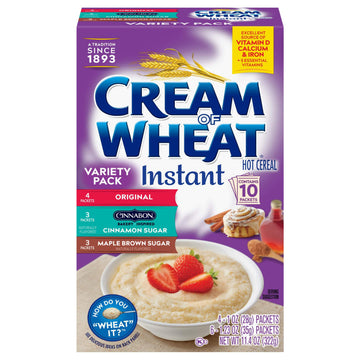 Cream of Wheat Instant Hot Cereal, Three-Flavor Variety Pack, Box of 10 Packets