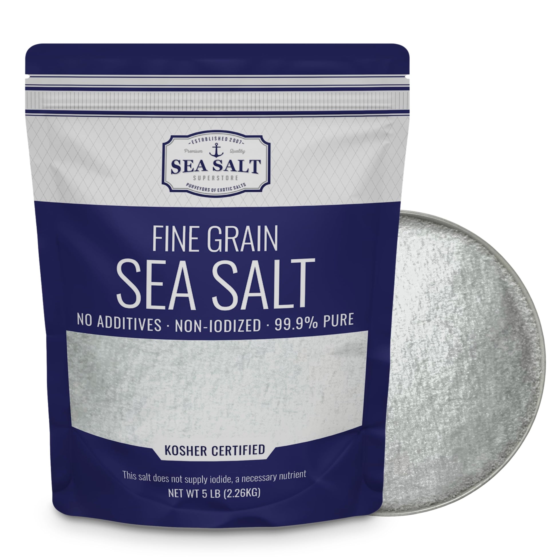 Fine Grain Sea Salt from Baja California, Replacement for Table Salt, Non-Iodized, All-Natural, No Additives (5 lb Bag)