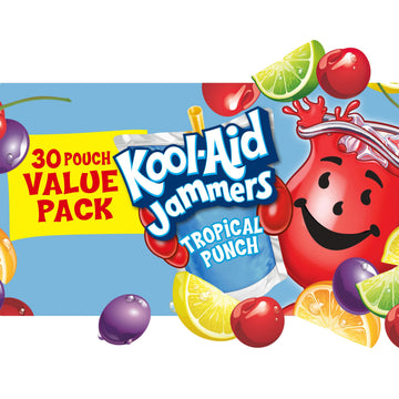 Kool-Aid Jammers Tropical Punch Drink Value Pack, 30 Pouches, 6 fl oz Each, Natural Color, Model 00043000063712