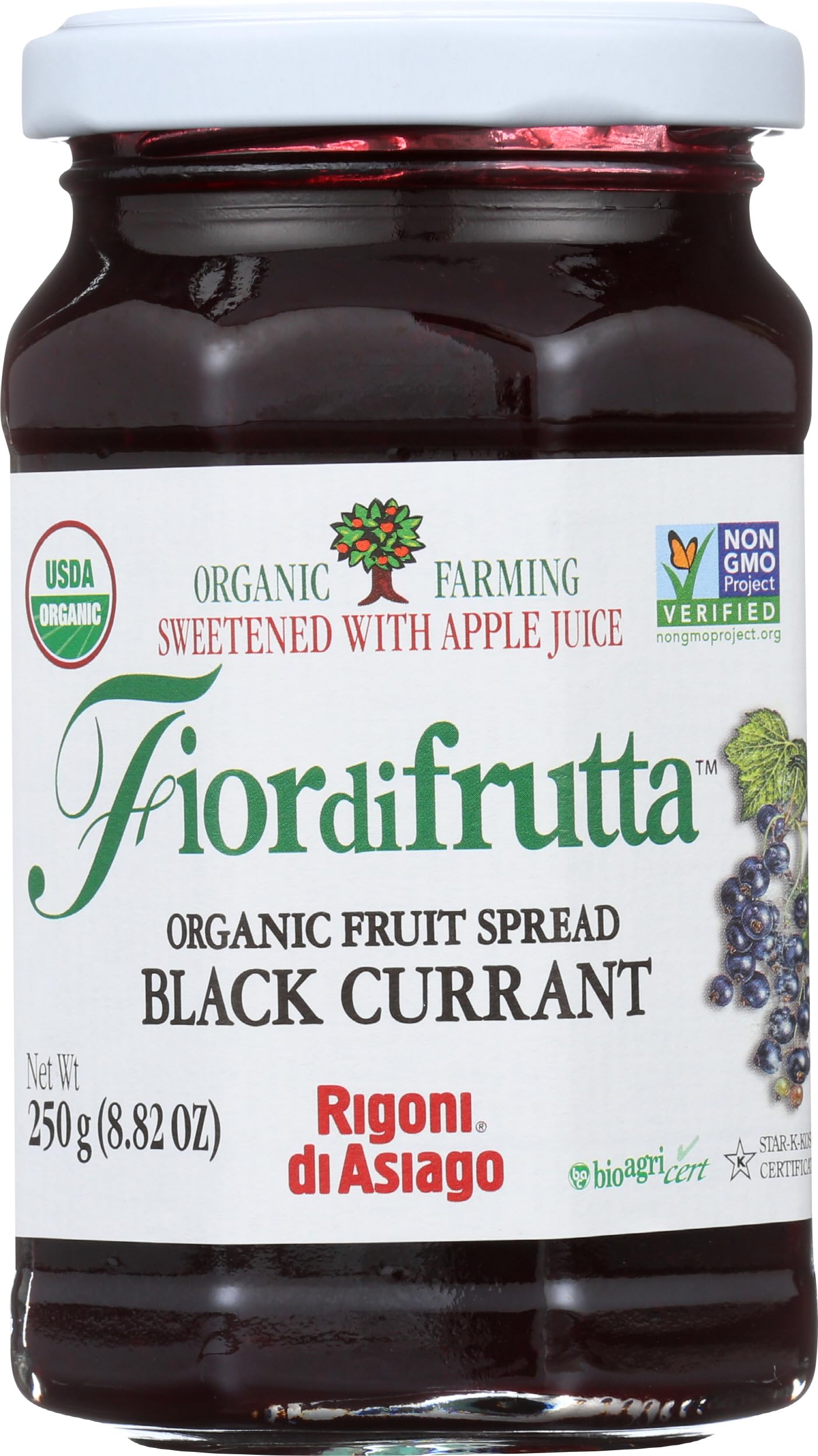 Rigoni Di Asiago Fiordifrutta Organic Fruit Spread, Black Currant, 8.82 Ounce