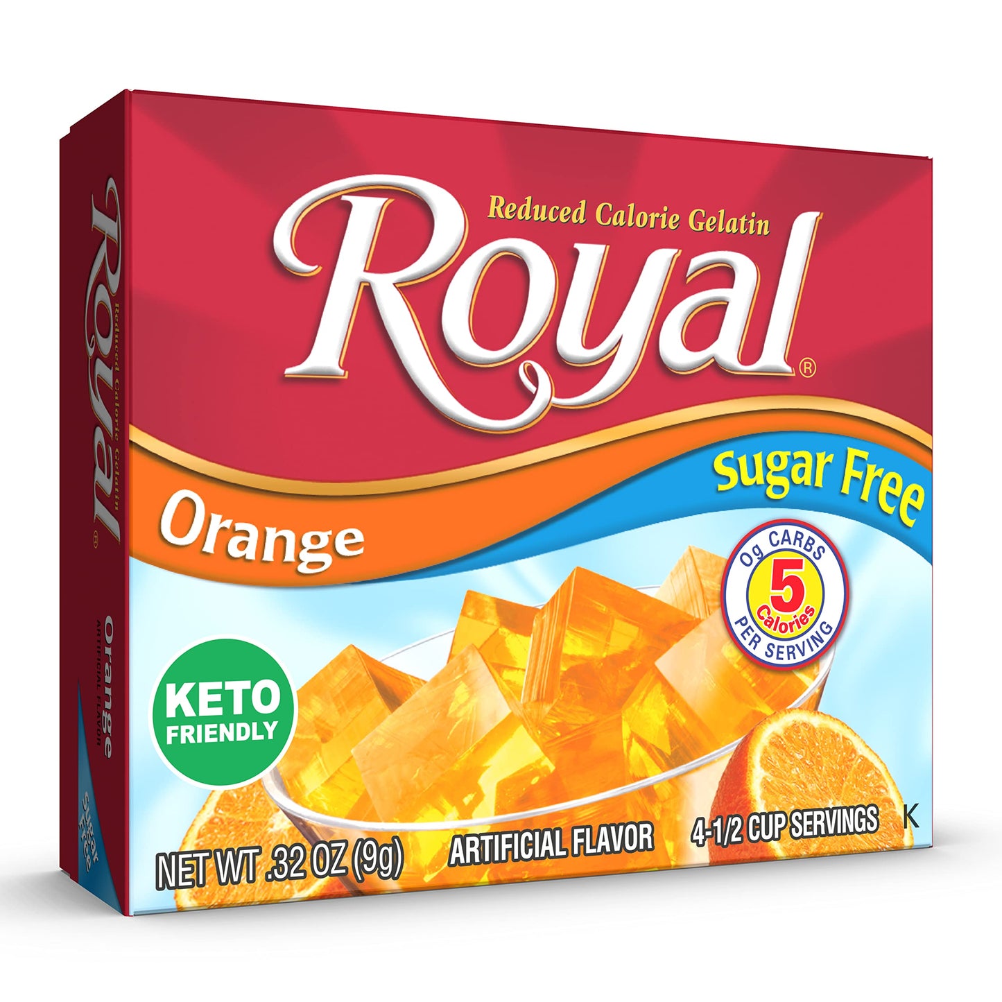 Royal Orange Gelatin Dessert Mix, Sugar Free And Carb Free .32Oz Boxes (Pack Of 12)