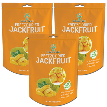 (Pack Of 3) Nokki Farm Freeze Dried Jackfruit Chips | Dried Fruit Snacks | Unsweetened Dried Jackfruit Chips | Gluten Free Healt
