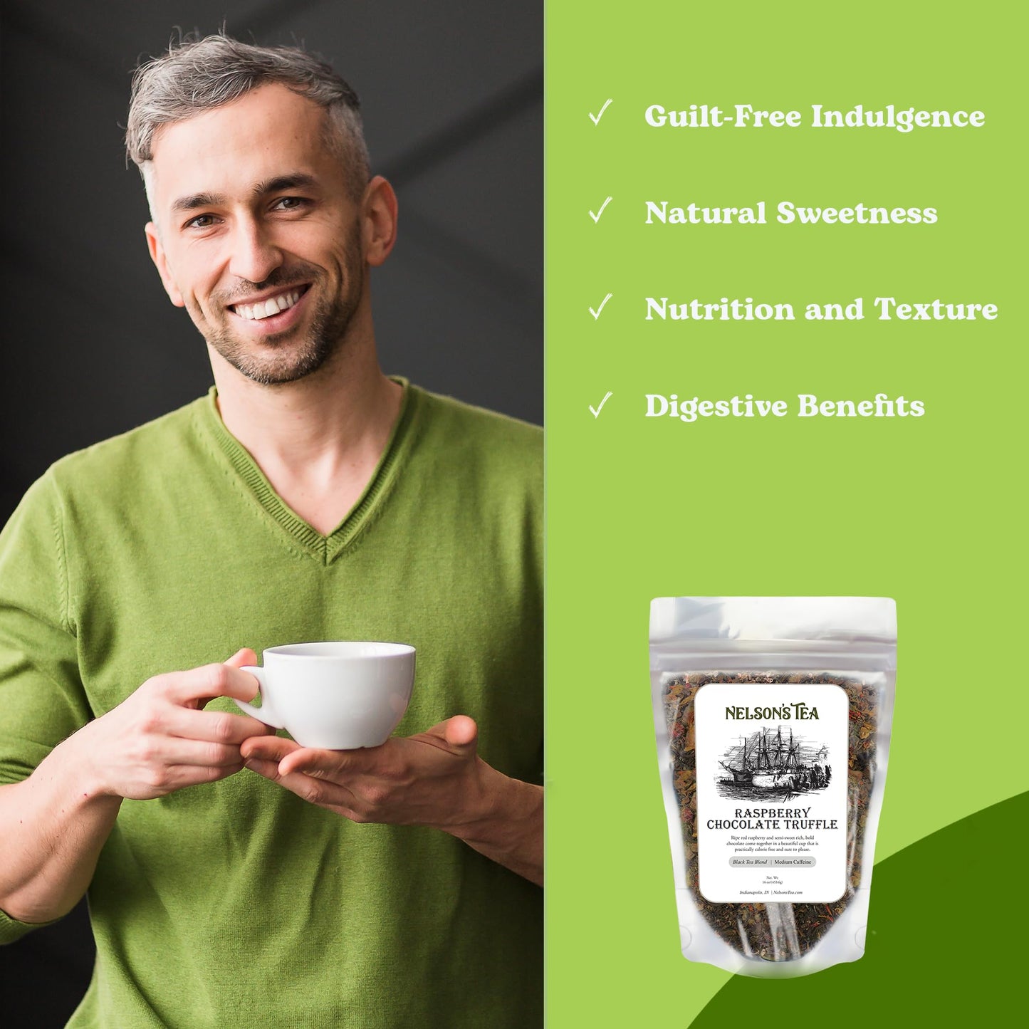 Nelson'S Tea Raspberry Chocolate Truffle - Loose Leaf Black Tea With Raspberry Leaf, Rooibos, Truffle Essence, Carob Beans, Hibi