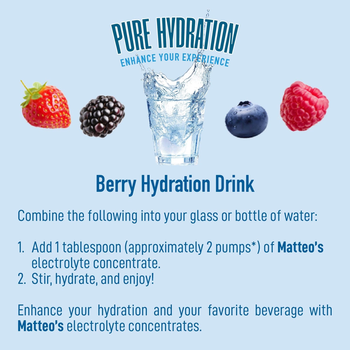 Matteos Sugar-Free Electrolyte Drink Concentrate, Berry Flavor, 25.4 Fl Oz, Ideal for Workouts and Rehydration