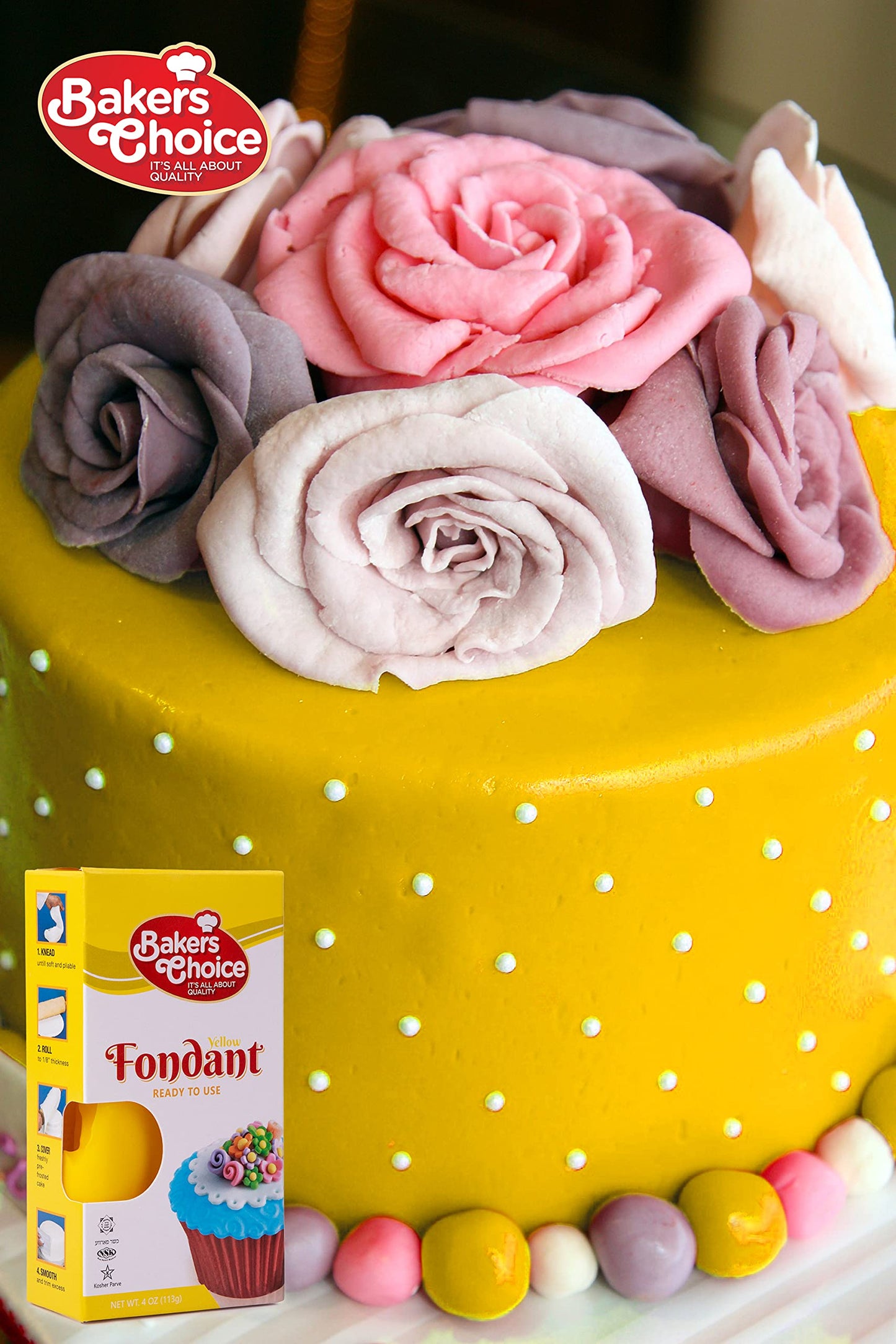 Bakers Choice Yellow Fondant Icing, 4 oz. Ready to Use Cake Decorating Frosting, Easy to Roll, Dairy Free, Nut Free