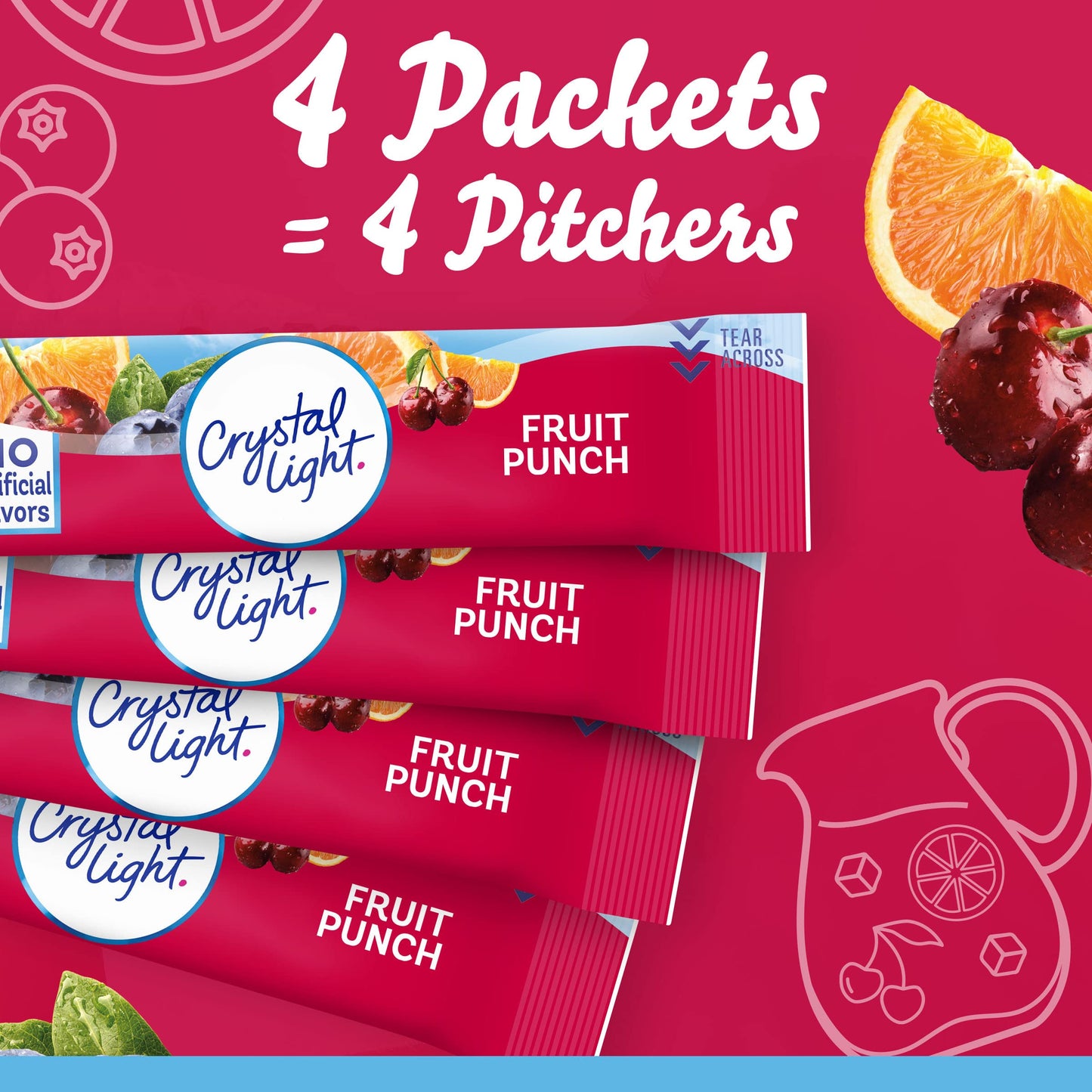 Crystal Light Sugar-Free Fruit Punch Low Calories Powdered Drink Mix 4 Count Pitcher Packets