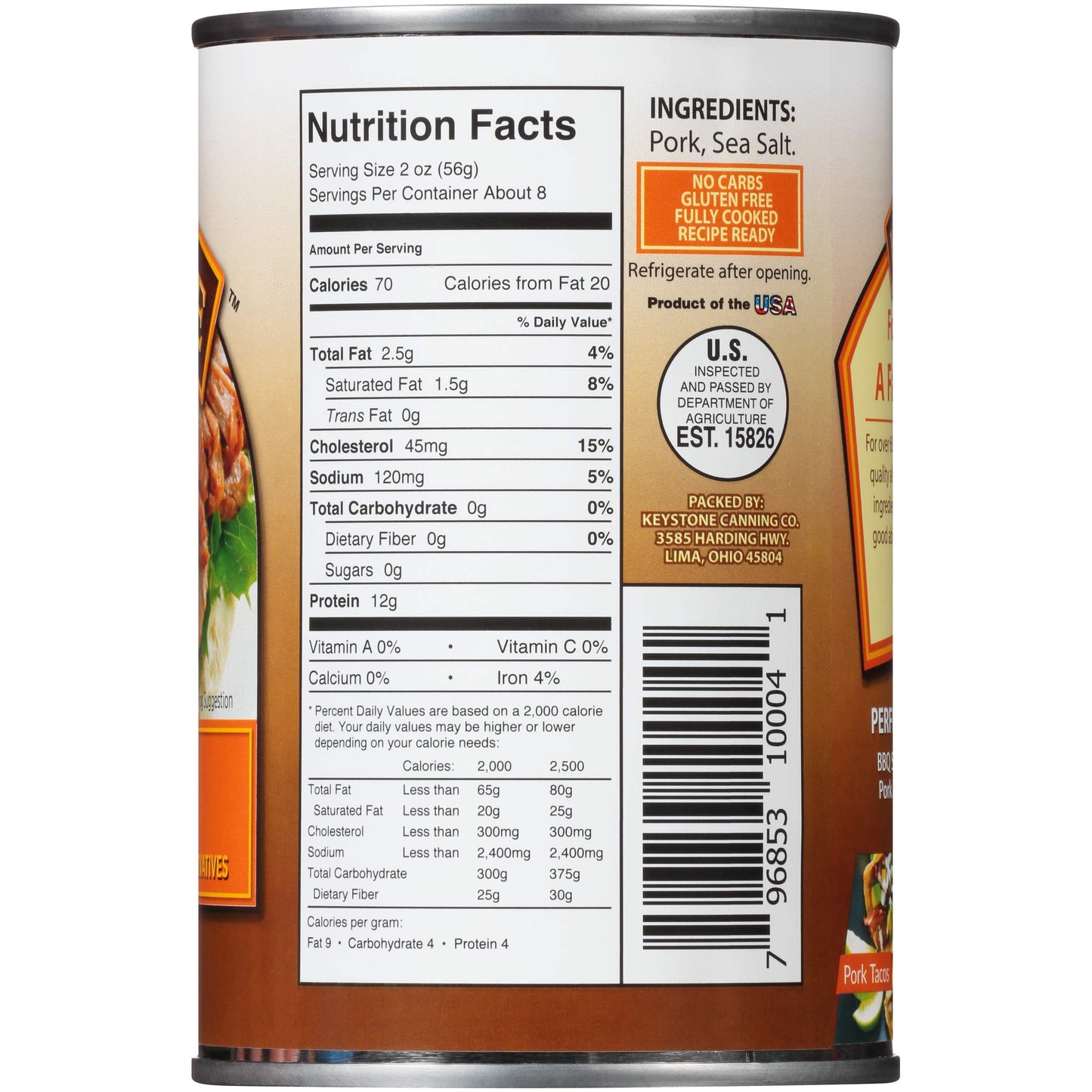 Keystone Meats All Natural Canned Pork 14.5 Oz Long Shelf Life Emergency Survival Food Canned Meat | Fully Cooked Ready To Eat Family Pack Of 1