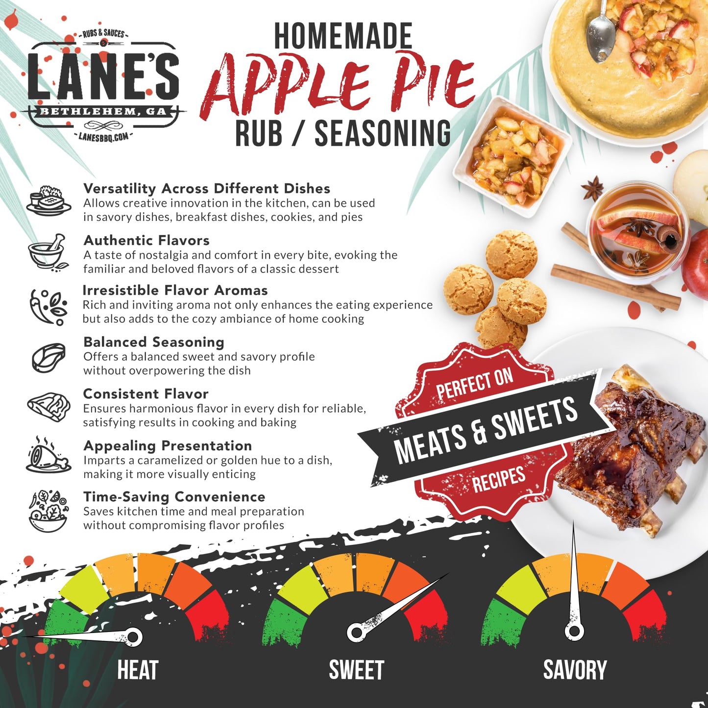 Lanes Apple Pie Seasoning, All-Natural Spice for Desserts, 13.3 Ounce, Gluten-Free, No MSG, Made in USA