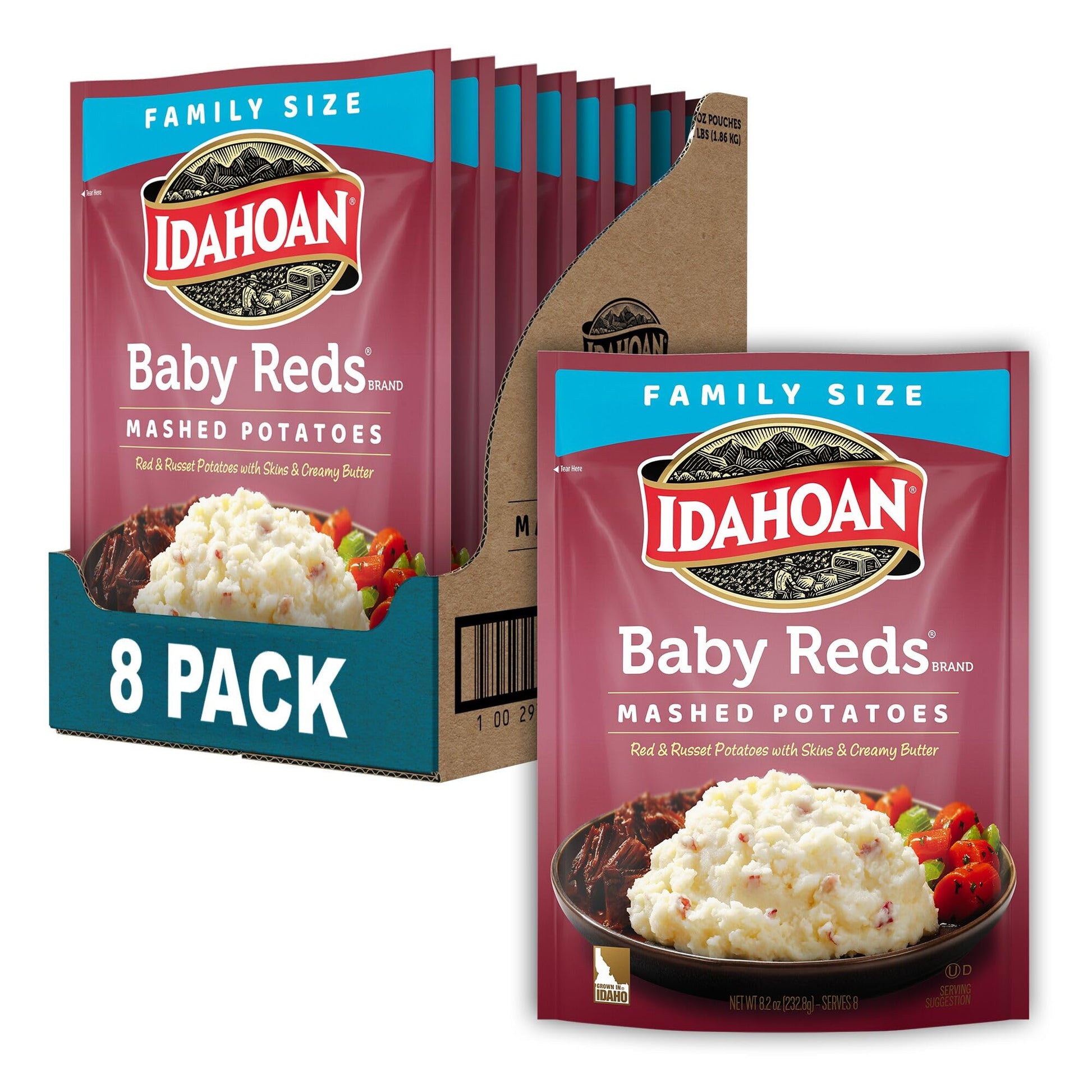 Idahoan Baby Reds Mashed Potatoes, Naturally Gluten-Free, 100% Real Idaho Potatoes, 8 servings per bag, 8 ounce (Pack of 8)