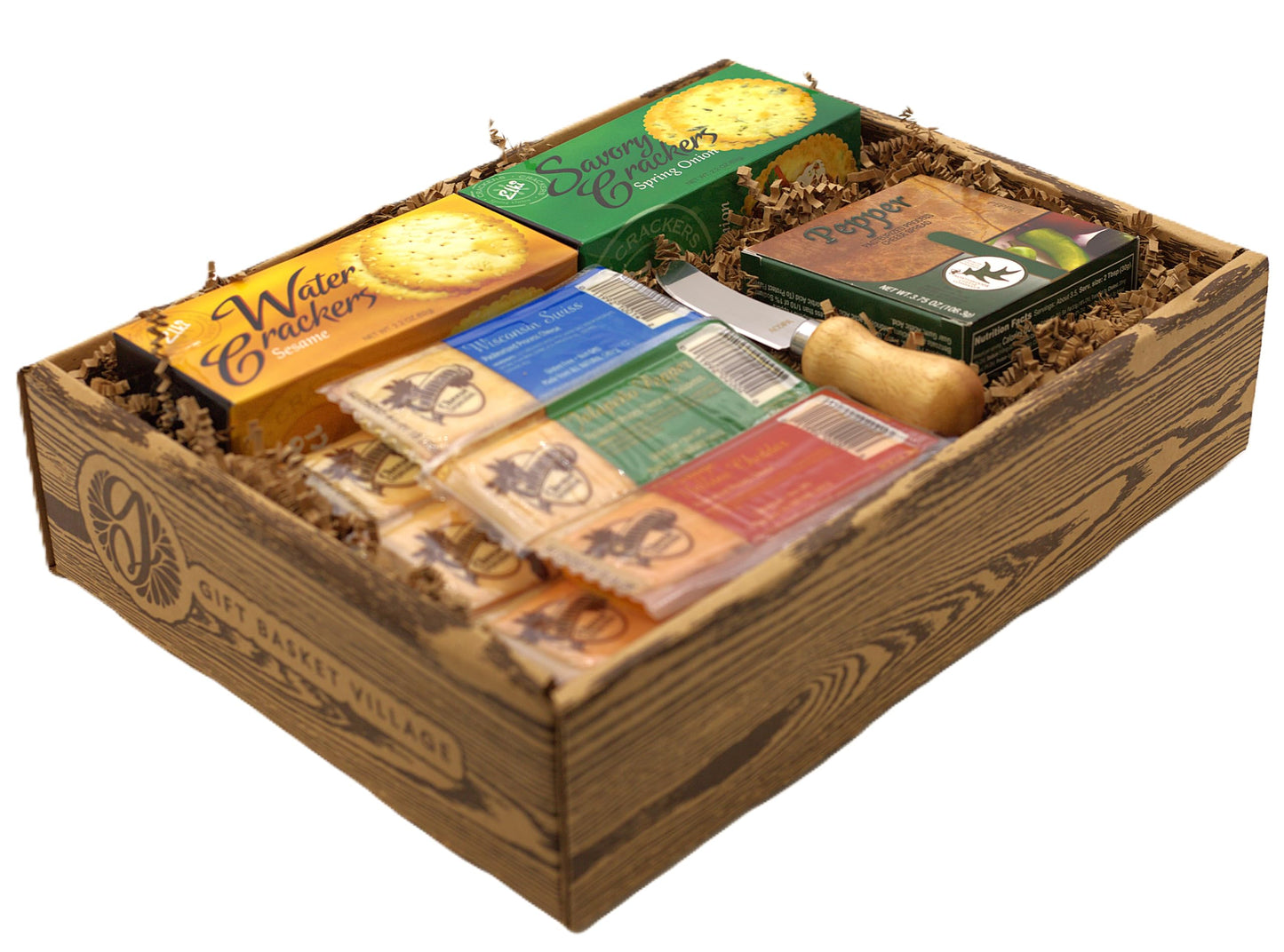 Gift Basket Village Gourmet Cheese and  ers Gift Box – Cheddar Bars, Creamy Spread, Spreader, Medium Size