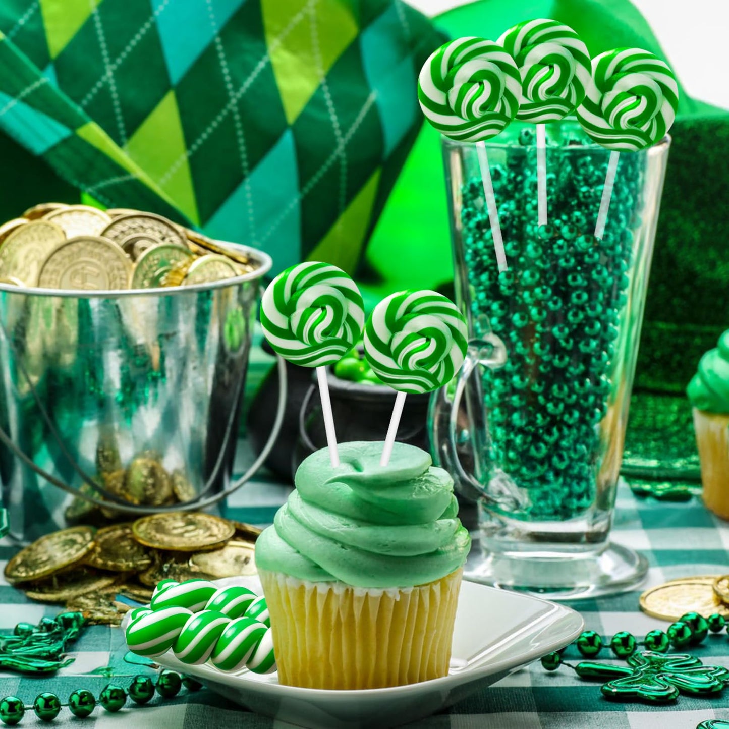 32 Pack Twist & Swirl Lollipops Suckers Individually Wrapped Bulk, St. Patrick'S Day Candy Suckers, Green & White Swirl Lollipop