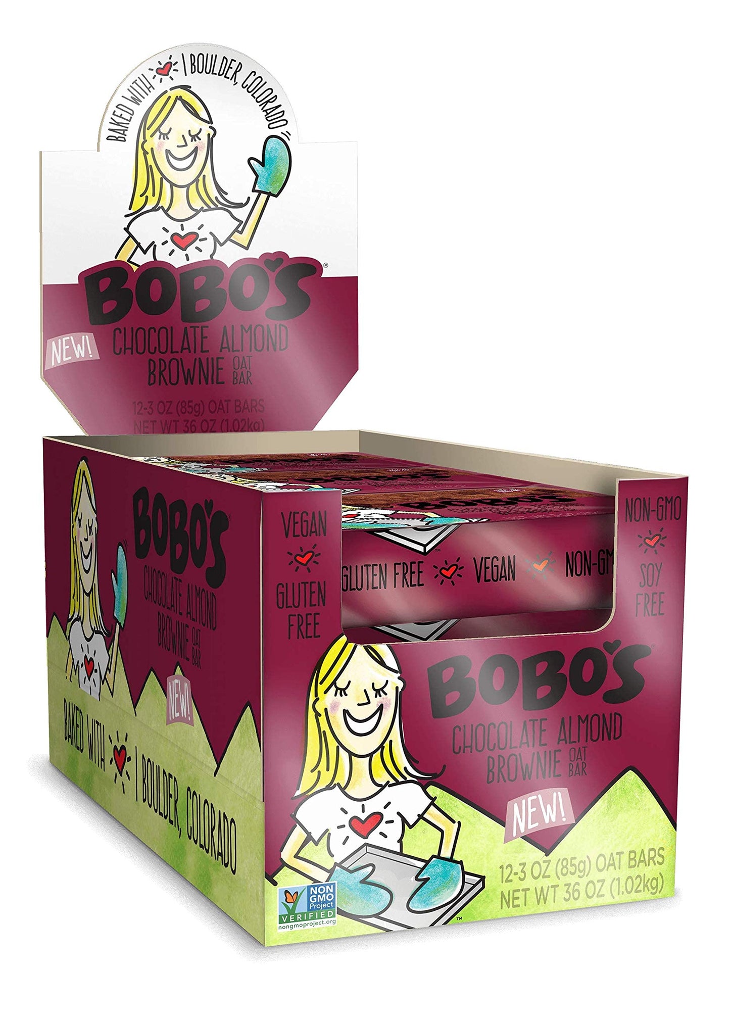 Bobo'S Oat Bars, Gluten Free Bars, Chocolate Almond Brownie, Pack Of 12