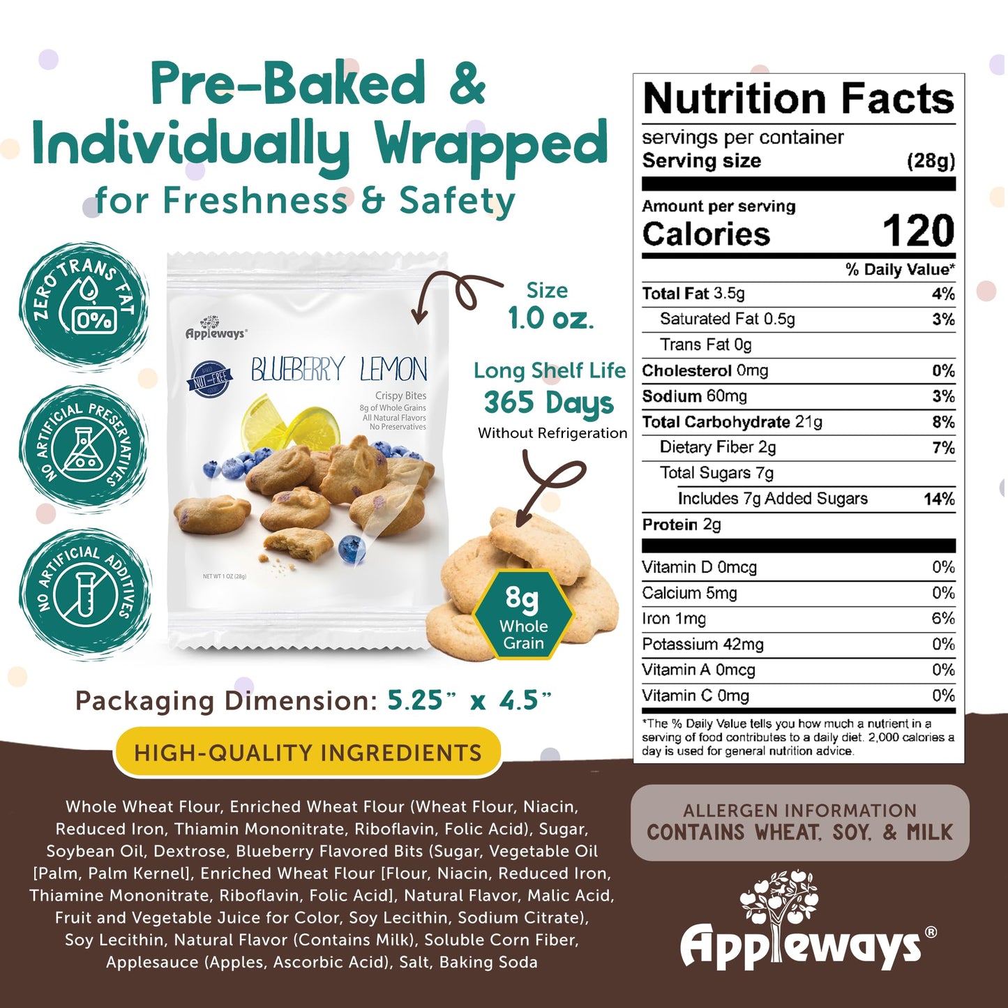Appleways Blueberry Lemon Healthy Cookies, 20 Count (1.0 Oz Each), Crispy Crunchy Breakfast Biscuits with Blueberry Lemon Flavor
