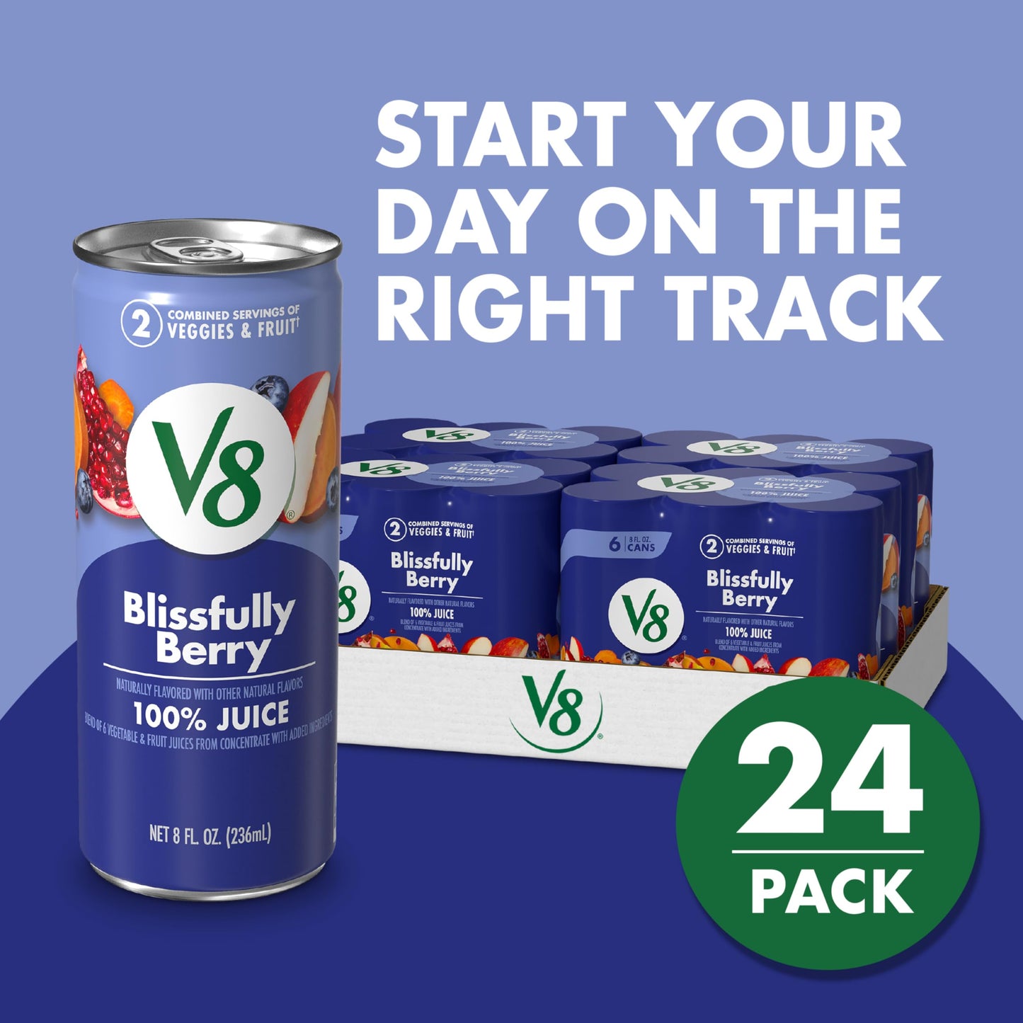 V8 Blissfully Berry 100% Fruit and Vegetable Juice, 8 fl oz Can (24 Pack)