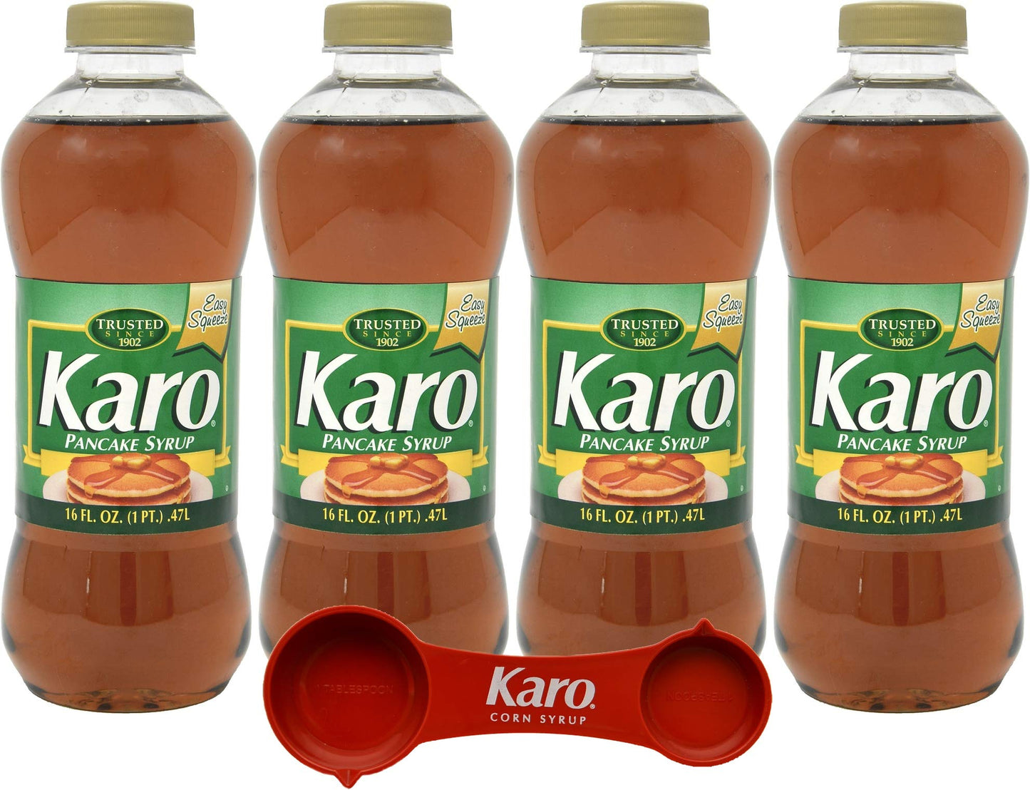 KARO Pancake Syrup, 16 fl oz (Pack of 4) with Measuring Spoon