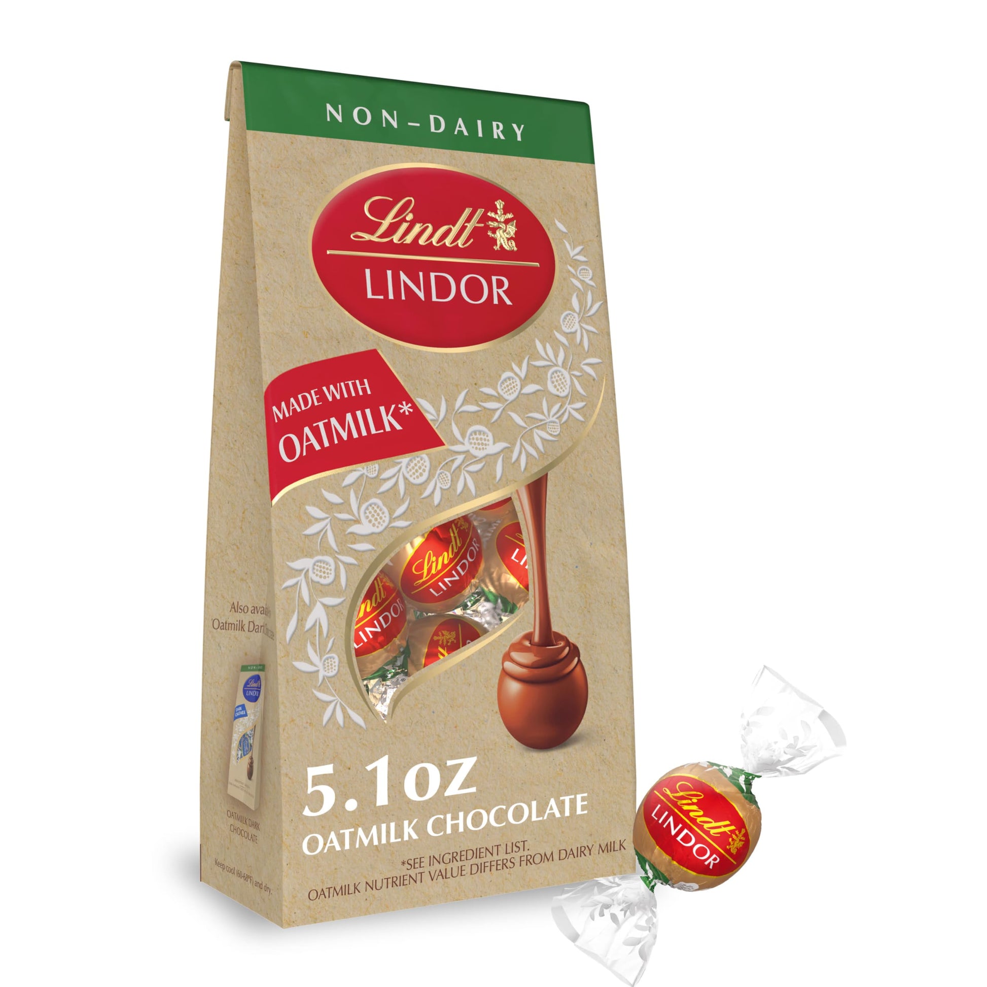 Lindt Lindor Oatmilk Chocolate Truffles, Non-Dairy Chocolate Truffles With Smooth, Melting Truffle Center, 5.1 Oz.
